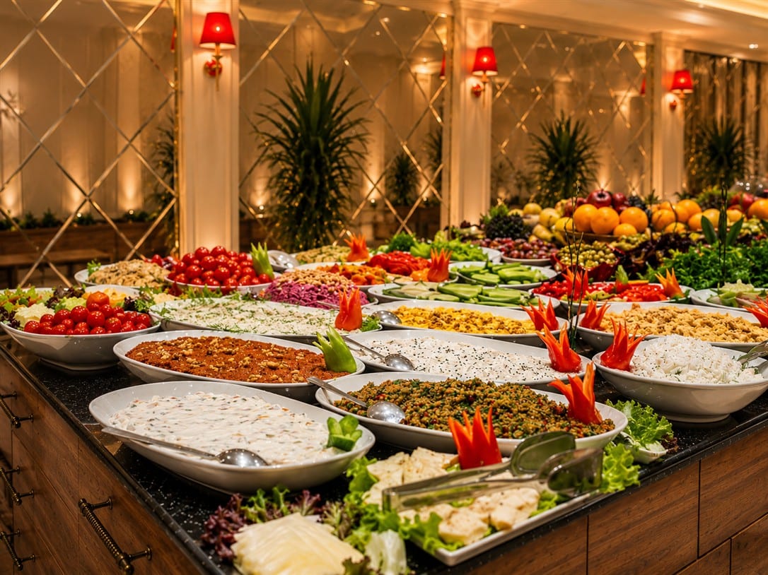 The open buffet breakfast table at Ayasofya Hotel