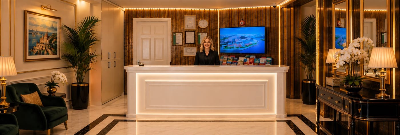 Ayasofya Hotel resepsiyonunda karşılama
